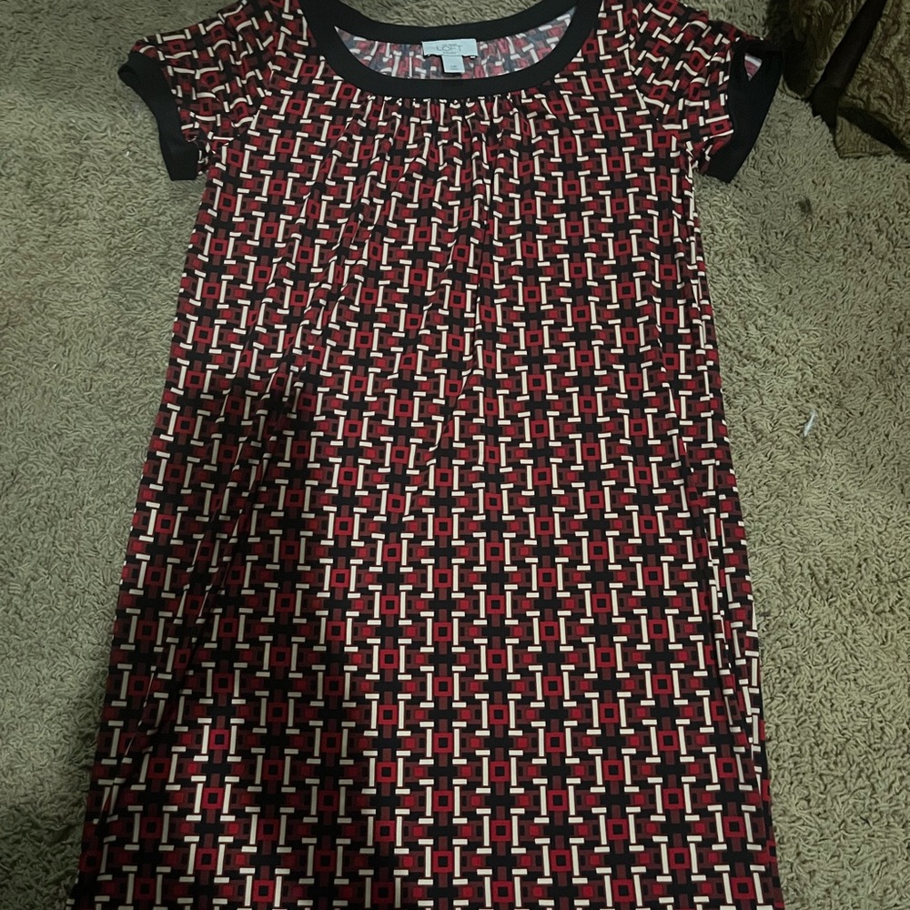 LOFT Red and Black Geometric Dress